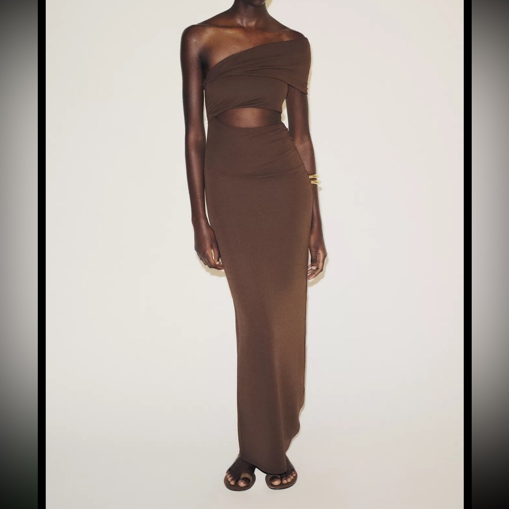 Zara Brown One-Shoulder Dress